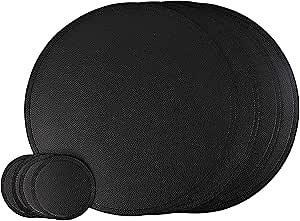 Set of 8 Faux Leather Round Placemats and Coasters, Coffee Mats Kitchen Table Mats, Waterproof, Easy to Clean for Kitchen Dining Round Table