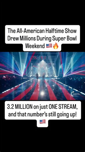 RedWhiteBlue News on Instagram: "Turning Point USA’s All-American Halftime Show — an alternative broadcast during the Super Bowl halftime window celebrating faith, family & freedom — drew millions of viewers across platforms. Reports suggest the show saw multiple millions of simultaneous streams, rivaling expectations for an alternative program during a massive sports event. ￼ The show, featuring artists like Kid Rock, Lee Brice, Brantley Gilbert, and Gabby Barrett, streamed on YouTube and other