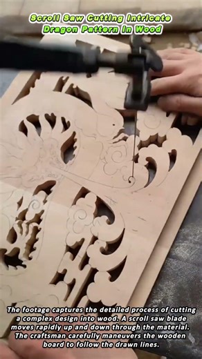 Scroll Saw Cutting Intricate Dragon Pattern In Wood