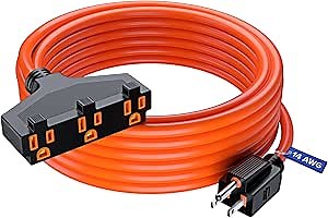 Extension Cord 25 Feet, SJTW Extension Cord with Multiple Outlets, 14 Gauge (Orange) ETL Listed