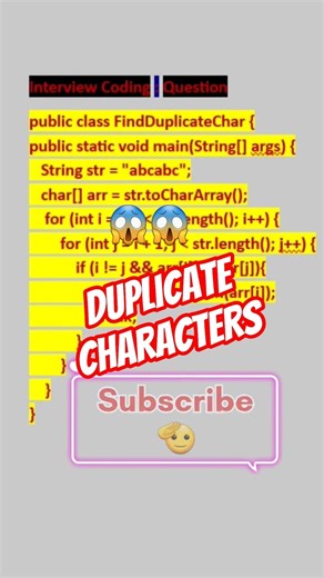 Interview Code Find Duplicate Char#java #javadeveloper #coding #devloper #interview #codewithbrajesh