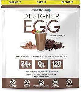 Designer Wellness, Designer Egg, Natural Egg Yolk & White Protein Powder, Keto and Paleo Friendly, Low Calorie, Less Fat and Cholesterol, Dutch Chocolate, 12.4 Ounce