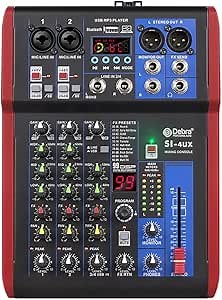 D Debra SI Series Professional Portable Recording Mixer Audio with 99 DSP Digital Effects Mic Preamps and USB for DJ Mixer Console Karaoke Home Recording Studio (SI-4UX)