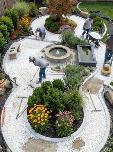 Stunning Large Garden Design Featuring a Water Fountain