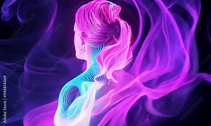 man transformation to woman spinning around in neon look