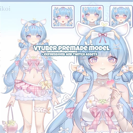 Pastel Blue Vtuber Model — Premade Live2d Avatar   Expressions   Twitch Assets - Etsy