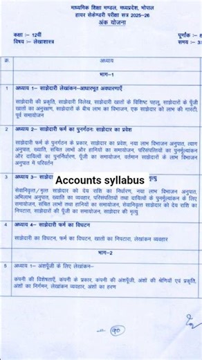 MP Board Accountancy Syllabus class 12 accounts blueprint MP Board Exam 2026 #shorts