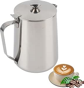 Stainless Steel Milk Pitcher With Lid,Coffee Frother Cup,Espresso Frothing Milk Pitcher with lids for Making Espresso Cappuccino Latte Hot Chocolate for Office Kitchen(350ml)