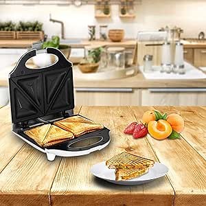 Sandwich Maker, Panini Press + Electric Sandwich Maker Toasting, Grilling, Waffles, Omelettes, Breakfast, Lunch, dinner, Sandwich Toaster, Black