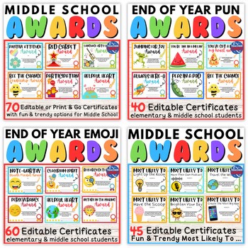 End of the Year Awards Bundle for Middle School  | Student Certificates