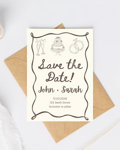 Modèle d'invitation à réserver une date pour mariage : bagues marron chocolat (téléchargement toile) - Etsy France