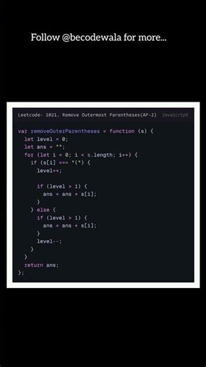 LeetCode 1021 🔥 Remove Outermost Parentheses in JavaScript!