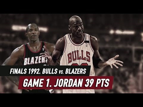 NBA Finals 1992. Bulls vs Blazers Game 1 Highlights. Jordan 39 pts, Famous shrug HD