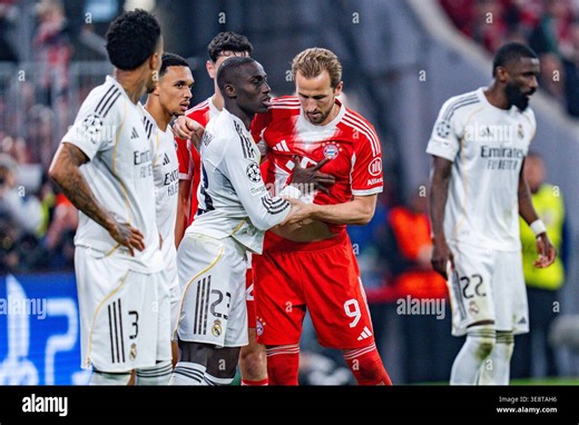 April 15, 2026, FC FC Bayern Munich vs. Real Madrid, UEFA Champions League, Quarterfinals Second Leg Harry Kane (FC FC Bayern Munich, #9) Ferland Mendy (Real Madrid, #23) Regulations prohibit any use of photographs as image sequences and or quasi video Stock Photo - Alamy