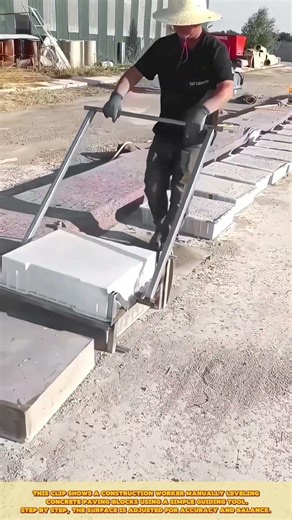 Skilled Worker Forming Concrete Blocks Using Manual Press Mold