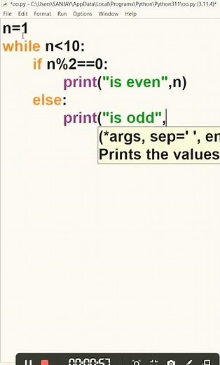 WHILE LOOP ODD EVEN // PROGRAM IN PYTHON ODD NUMBER AND EVEN NUMBER//BASIC PROGRAM WITH WHILE LOOP