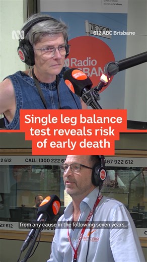 How long can you stand on one leg? 🦵 It might reveal more than you think ... including clues about your overall health and even your risk of early death. A 2022 British Journal of Sports Medicine study linked balance to survival in middle-aged and older adults. Physiotherapist David Peirce tells Ellen Fanning on 612 ABC Brisbane Drive that regular exercise and weight training can help keep your balance and your body strong as you age. #ABCRadioBrisbane | ABC Brisbane