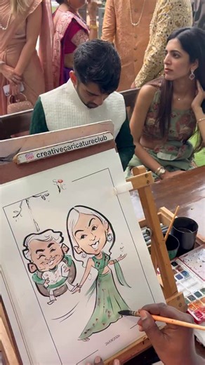 munish mohan on Instagram: "Live caricature activity for wedding details, book caricature artist now , make your function more lovely and special with artist , , enjoy it with you loves ones , your story visuals on paper. #cartoon #caricatures #caricature #wedding #weddingplanner #eventplanner #eventplanning #bride #grooming #groom #haldi #haldifunction #mehandi #artist #painting #funny #funnyvideos #viralvideos #viralreels #funnyreel #trendingreels"