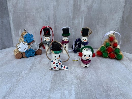 Upcycled Wine Cork Christmas Ornaments - Set of 9 - Handmade Xmas Decor - Etsy