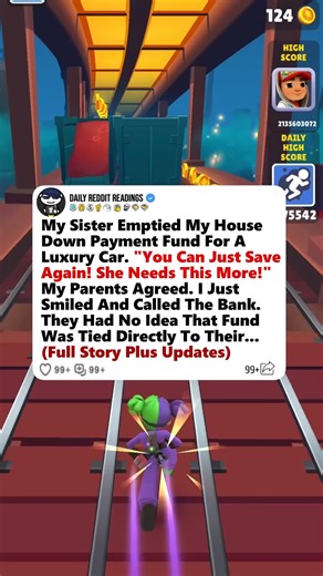 67K views · 1K reactions | My Sister Emptied My House Down Payment Fund For A Luxury Car. "You Can Just Save Again! She Needs This More!" My Parents Agreed. I Just Smiled And Called The Bank. They Had No Idea That Fund Was Tied Directly To Their...#reddit #redditstories #storytime #redditreadings #askreddit | Yeti45 | Facebook