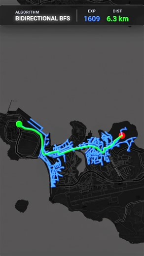 kreggscode on Instagram: "Bidirectional BFS implementation on real map #sorting #algorithm #machinelearning"