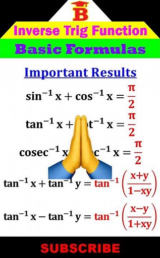 Inverse Trig Functions Basic Formulas
