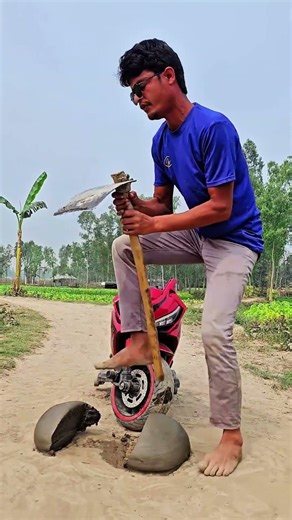 The boy is having fun with his motorbike.#funny #motorbike