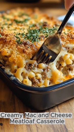 Creamy Mac and Cheese Meatloaf Casserole The ultimate comfort food mashup, juicy meatloaf base topped with creamy mac and cheese and baked into one satisfying casserole. Ingredients: For the Meatloaf Layer: 1 lb ground beef 1 egg 1/4 cup milk 1/2 cup breadcrumbs 1/2 tsp garlic powder 1/2 tsp salt 1/4 tsp pepper For the Mac and Cheese: 2 cups elbow macaroni 2 tbsp butter 2 tbsp flour 2 cups milk 2 cups shredded cheddar cheese 1/2 tsp mustard powder (optional) Salt and pepper to taste Instructions