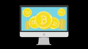 Download Bitcoin on Monitor Animation Computer screen with bitcoin coins for free