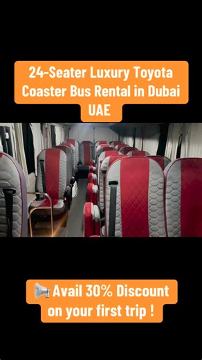 Experience ultimate comfort with our 24-Seater Luxury Toyota Coaster Bus Rental in Dubai — perfect for group travel, corporate trips, family outings, airport transfers, and events. Book now with driver and enjoy smooth, safe and premium travel anywhere in UAE. Hurry up and avail 30% DISCOUNT on your first trip! Limited time offer — reserve your luxury coaster today. #DubaiBusRental #ToyotaCoasterDubai #LuxuryTransportUAE #GroupTravelDubai #DubaiTravelDeals | Ahmad Afridi