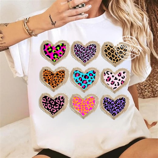 Leopard Print Hearts PNG, Retro Neon Animal Pattern Clipart, Torn Paper Design Digital Download - Etsy