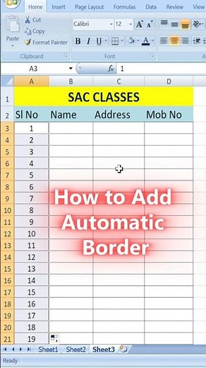 Add Automatic Border In Ms Excel Sheet ||Excel Sheet Main Automatic Border Add Karna Sikhen