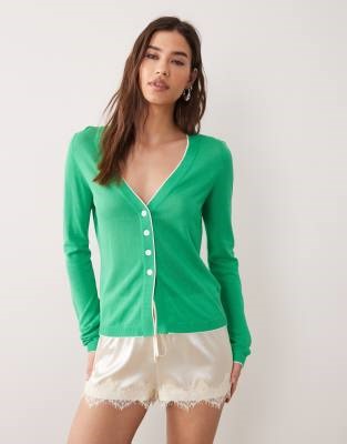 ASOS DESIGN double layered cardigan in green | ASOS