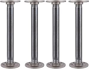 PIPE DECOR Table Legs, Malleable Iron Round Flange with Authentic Steel Plumbing Pipe, DIY Coffee Table Leg Kit with Hardware, 3.75 in. Dia x 12 in. H, 4-Pack