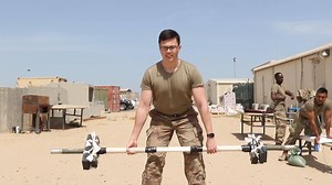 Master Sgt. Asher Wright and Sgt. Prajwal Karmacharya of the 230th Financial Management Support Unit demonstrate their unit's fitness routine at Camp Arifjan, Kuwait. (U.S. Army video by Sgt. Sean Harding) | U.S. Army Central