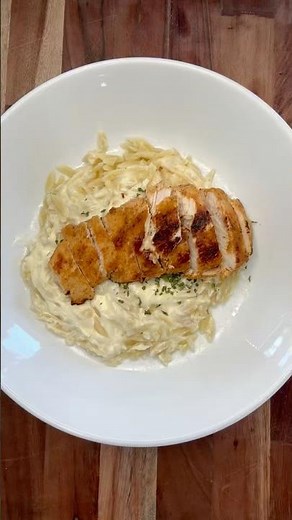 Blackened Chicken Alfredo with Orzo #chicken #alfredo #quickrecipe #comfortfood #fyp