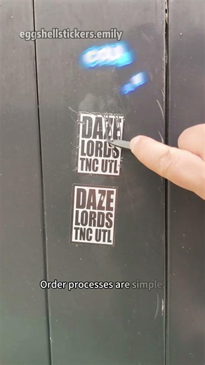 Tests eggshell stickers on metal, they are very sticky and cannot removed without lot of times.