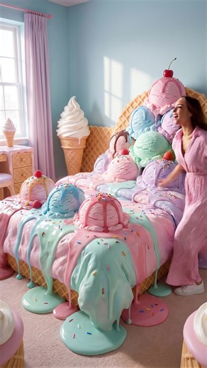 SLEEPING IN GIANT ICE CREAM ASMR 🍦 Description: Sweet dreams are made of... mint chocolate chip? 🍦🍓 Don’t let it melt before morning! #icecream #dessert #sweetdreams #asmr #visualasmr