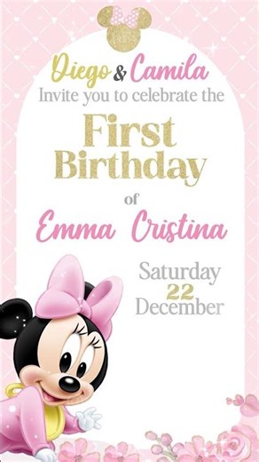Baby Minnie Mouse First Birthday Video Invitation