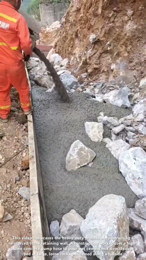 🏗️🪨 Solid Foundation: Pouring Concrete for a Stone Retaining Wall #shorts