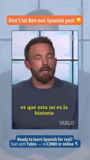 YABLO | Escuela de idiomas on Instagram: "🎬 Ben Affleck speaks Spanish. He’s not a native speaker — but he nailed this moment. Think you can out-Spanish Ben? ✨ Book your first class today. 🎥 Clip from La Cadena SER interview on YouTube, shared here for educational and commentary purposes. #BenAffleck #SpanishLessons #LearnSpanish #Yablo #CDMX"