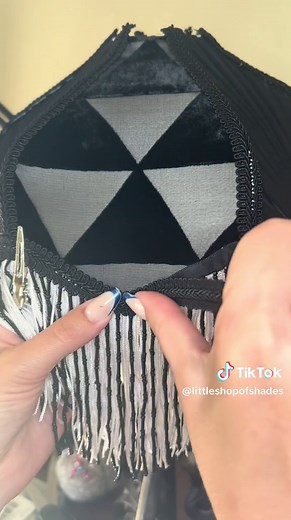 Geometric Velvet Burnout Lamp Shade with Beaded Decals | Vintage Aesthetic