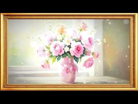 Pink Roses by Sunny Window 4K Soft Impressionist Still Life Art for TV Frame Spring Floral Paintin
