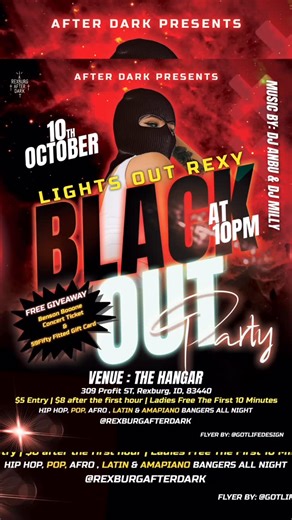 Rexburg After Dark 🔥🎉🪩 on Instagram: "FIRST THE TV 📺 NOW THE BENSON BOONE TICKET 😤😤 I WONDER WHO’S WINNING THIS ONE 🤨🤨 BLACK OUT PARTYYY 🎸🔥 #party #rexburg #rexburgidaho #rexburgparty #idaho #partytime #functions #blackoutparty #halloween"