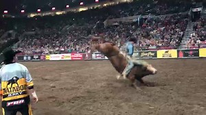 ‪Stop, collaborate and listen. ‬ ‪Hometown cowboy Cody Campbell gets the ride in Portland. #PBR‬ | PBR Velocity Tour