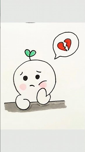 Sad Cute Character Drawing | Easy Broken Heart Line Art #cutedrawing #art