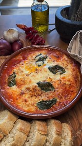 Pikante Eier in Tomatensoße Alles was du brauchst: 300 ml Tomatensauce 2 Eier 1 Mozzarella Basilikumblätter Chiliflocken Salz Geriebenen Parmesan Die Tomatensauce (ich nehme die von @casarinaldi , das ist einfach die leckerste) in eine Auflaufform geben und die Eier in die Sauce geben. Du kannst die Eier als Spiegelei stocken lassen oder du ziehst sie vorsichtig mit der Gabel einmal durch. Mozzarella mit den Händen in Stücke rupfen und über die Eier verteilen. Mit Salz und Chiliflocken würzen, e