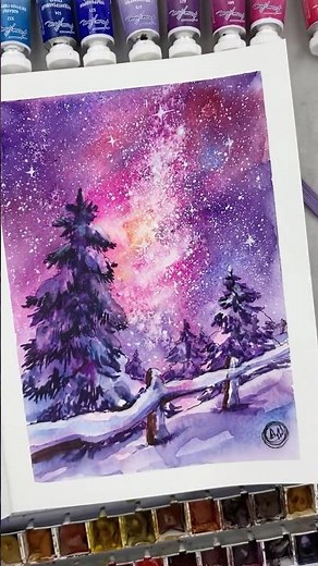 How to Draw a Winter Landscape and Northern Lights