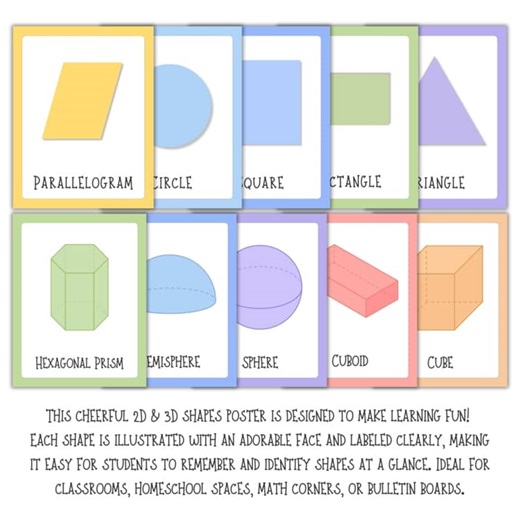 Rainbow 2D & 3D Shapes Posters | Classroom Math Wall Decor | Printable Geometry