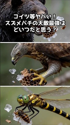 最強のスズメバチを完全に圧倒する天敵3選！クマ・ハチクマ・オニヤンマが強すぎた…